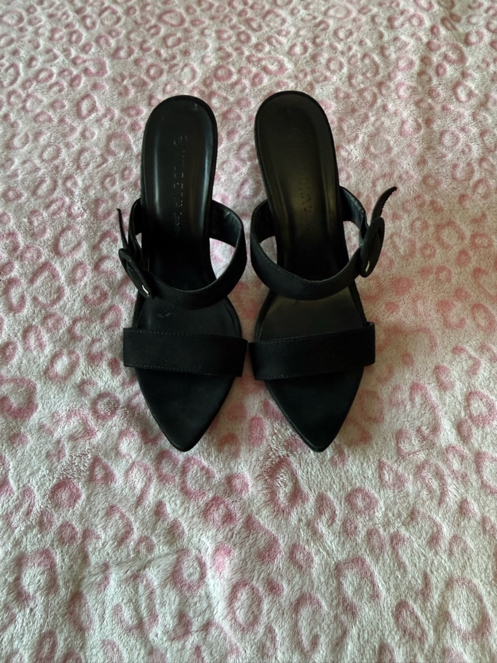 Wild Diva Black Pointed-Toe Slide Mules with Ankle Strap